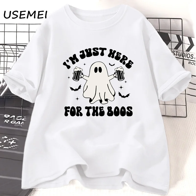 Funny Halloween Ghost T Shirt Party Spooky Season Fall T-shirt I'm Just Here for The Boos Beer Graphic Tees Women Men Streetwear