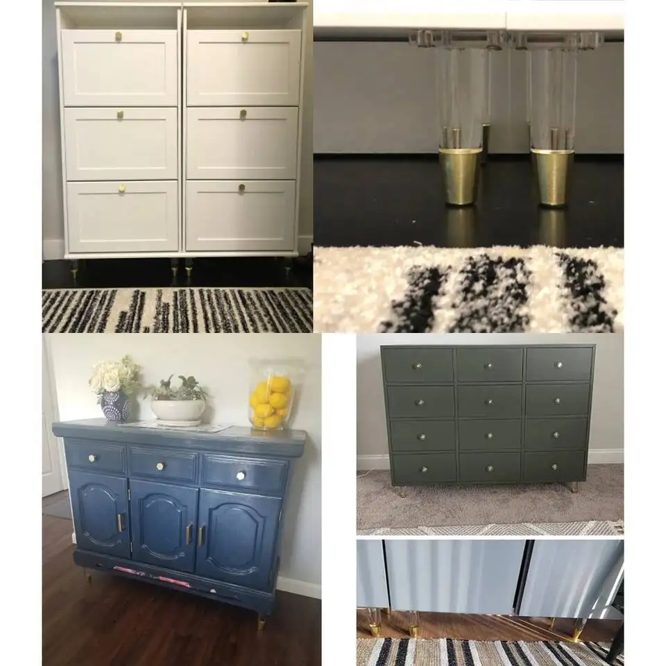 أرجل الأثاث، 4 قطع، خزانة مع مسمار تعليق مثبت مسبقًا 5/16 بوصة، أرجل بديلة باللون الذهبي والأكريليك #6