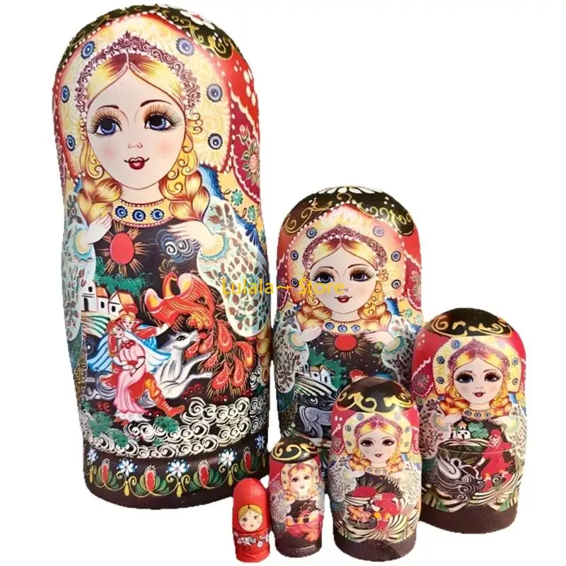 

Y4QA Handmade Russian Nesting Dolls 7PCS Baby Toy With Cultural Designs Educational Stacking Game For Home Decors