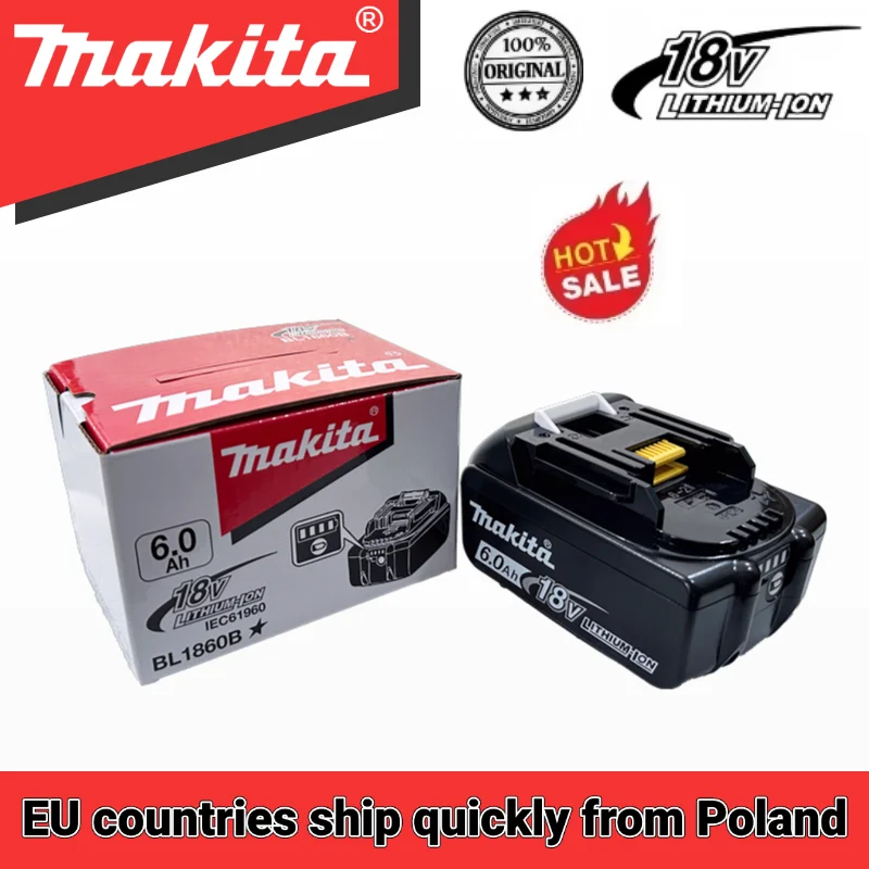 Original Makita 18V Battery, BL1860B Makita Power Tool Battery, 6.0Ah Stable Power Output + Fast Shipping from Poland
