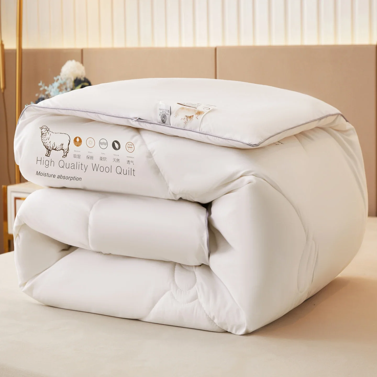Luxury 100% Wool Quilt Core Autumn Winter Thickened Warm Quilted Comforter Fluffy Soft King Queen Size Solid White Duvet Insert