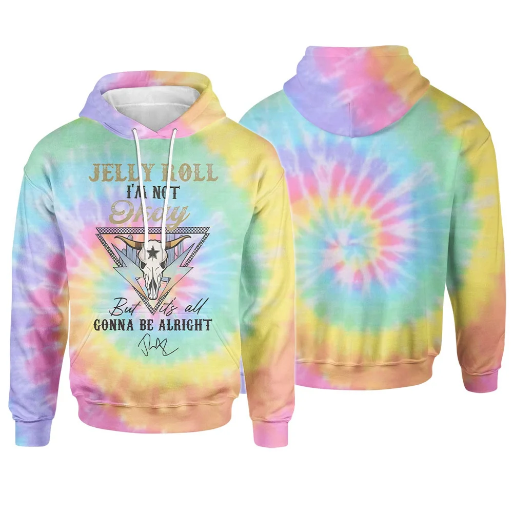 Jelly Roll Hoodie I am not Okay merch for Men and Women Cool 3D Print Colorful Sweatshirt Casual Pullover