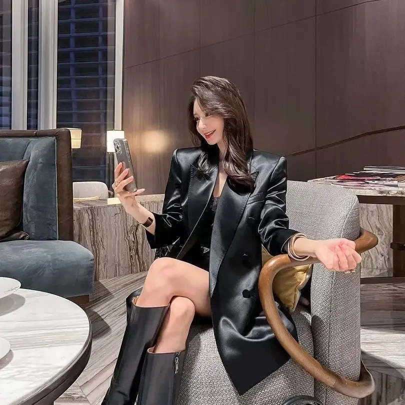 High Temperament Satin Blazer Women's 2026 Autumn And Winter New Korean Version Loose Casual Wide Version Suit Top