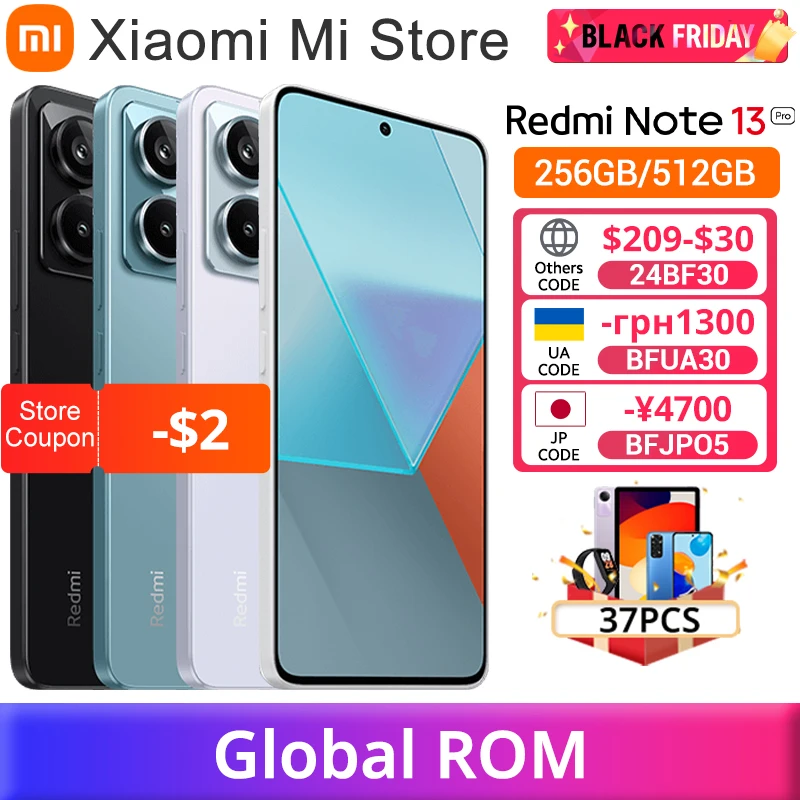 Global ROM Xiaomi Redmi Note 13 Pro 5G Smartphone 8GB 256GB Snapdragon 7s Gen 2 120Hz Screen 5100mAh 67W Fast Charging Cellphone