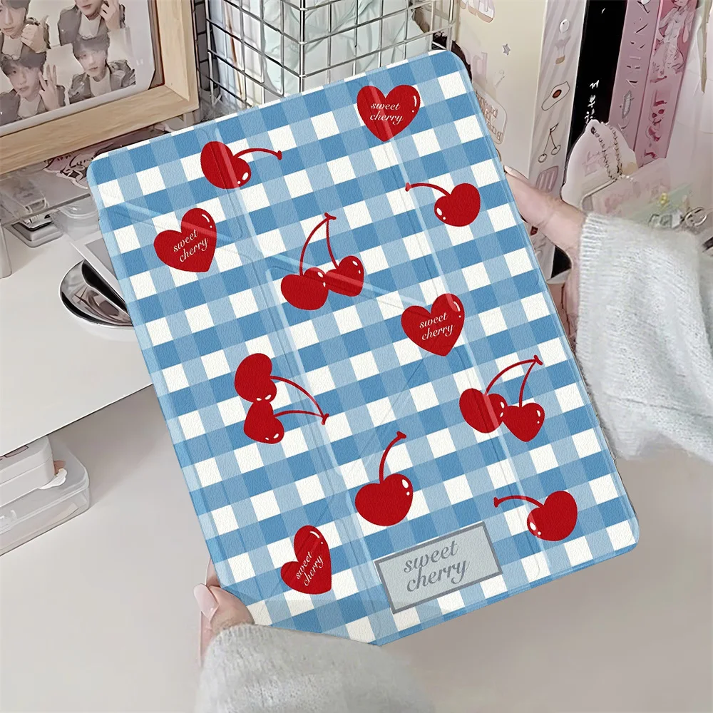 Sweet Cherry Heart Vibe Y‑shape Tri‑Fold Tablet Protective Cover for Apple iPad Pro 12.9 13 11 Air 4 5 11 Mini 6 7 8.3 Inch Case