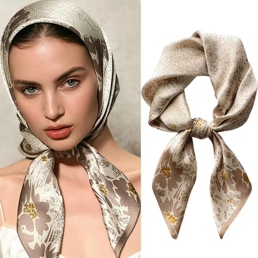 Luxus Floral Print Weiche Satin Quadrat Schal Damen Stirnband Kleine Haar Schals Band Weibliche Taschentuch Bandana Foulard