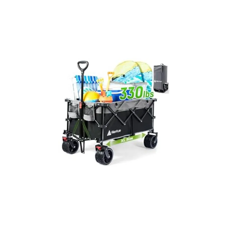 

Collapsible Wagon Cart 330lbs Capacity Beach Wagons with Big Wheels for Sand Heavy Duty Foldable Cart with Brakes Portable Util