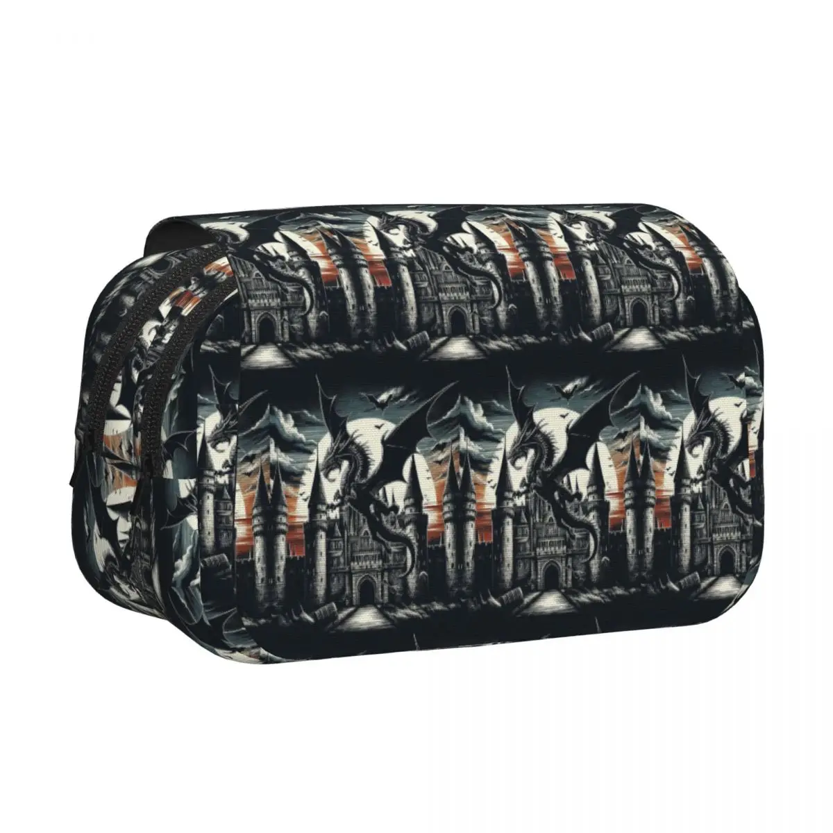 Fantasy Mythical Dragon And Castle Pencil Case Pencil Pouch Hard Shell Leather Large Capacity Pen Box Pencil Bag for Students