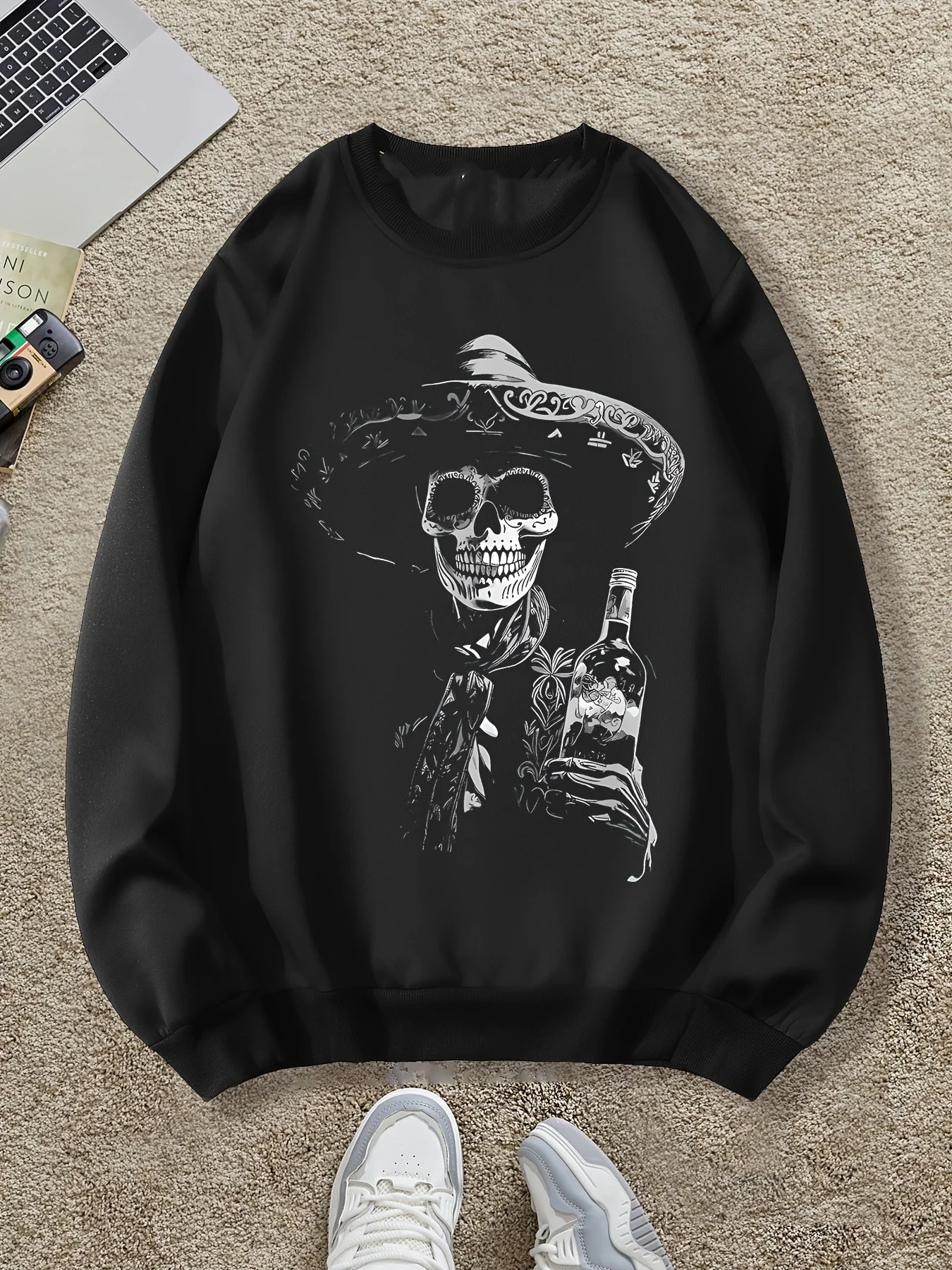 

Осенне-зимняя мужская и женская спортивная одежда с длинными рукавами и принтом черепа в стиле ретро, повседневная свободная уличная уличная толстовка