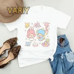 Lovely Kiki Lala T Shirts for Women Tops Summer Loose Little Twin Star Casual T Shirt Vintage Harajuku Tshirt Ladies Streetwear