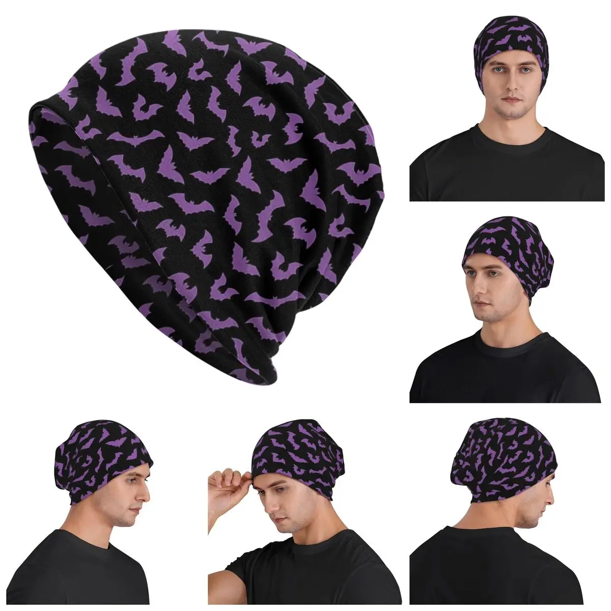 

Purple Bats Pastel Goth Candy Punk Warm Knitted Cap Hip Hop Bonnet Hat Autumn Winter Outdoor Beanies Hats for Men Women Adult