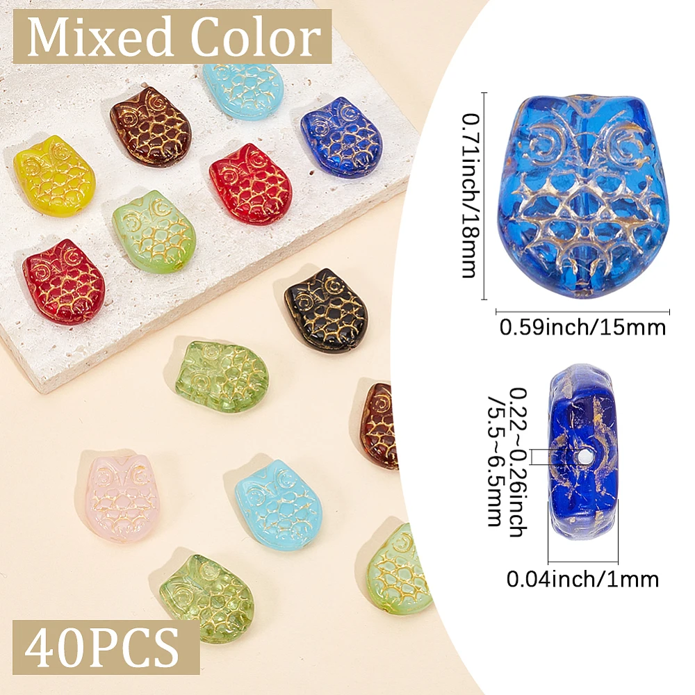 1 Box 40Pcs 12 Colors Owl Beads Glass Transparent Handmade Vintage Fly Animal Charms Metal Enlaced Cute Bird Spacer Bead Bulk