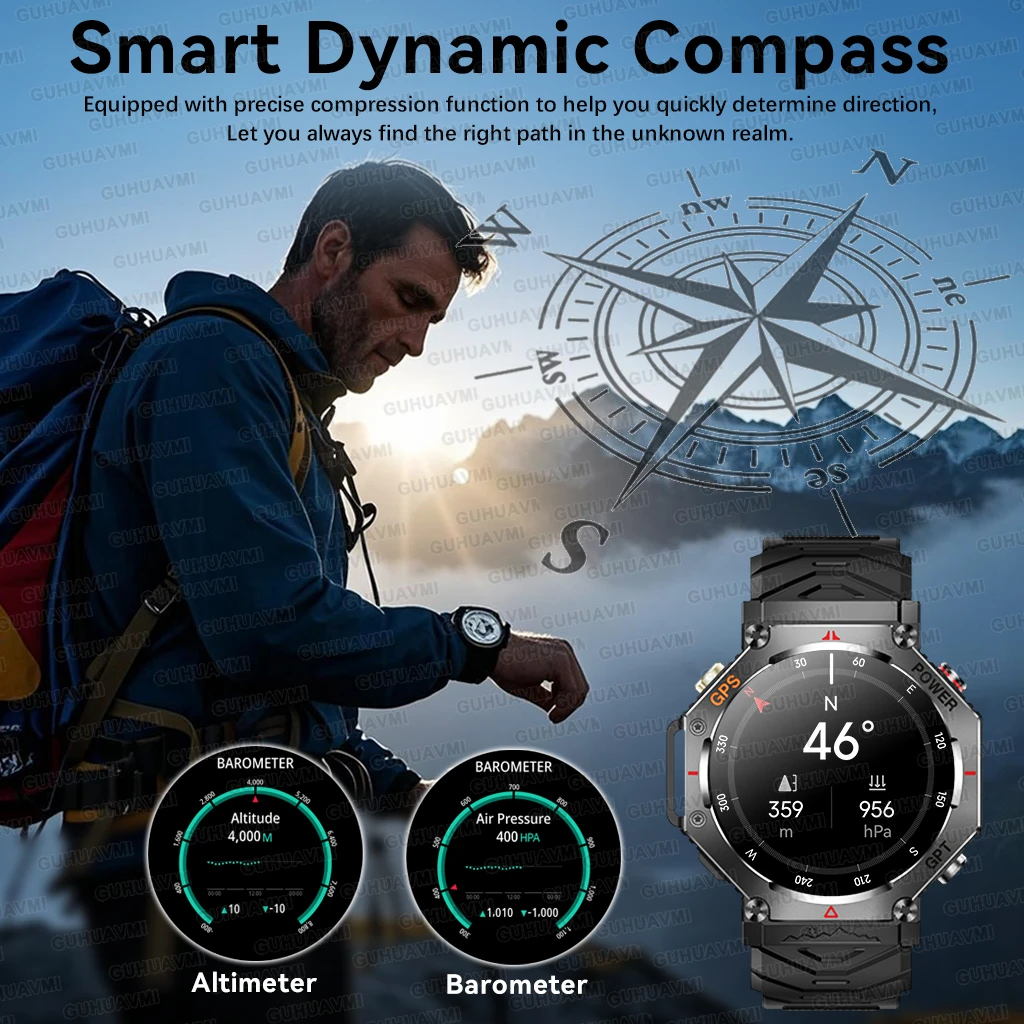 NEW T-Rex GPS Smart Watch 1.39 AMOLED Display Built-in Compass Barometric Altimeter Flashlight Voice Call Smartwatches For IOS