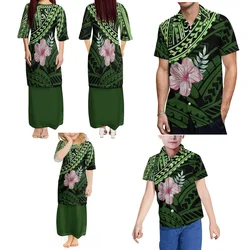 Support Custom Art Print Family Set Polynesian Islands Samoan Ladies Puletasi Dress Set Girls Dress And Men Shirt Boys Top