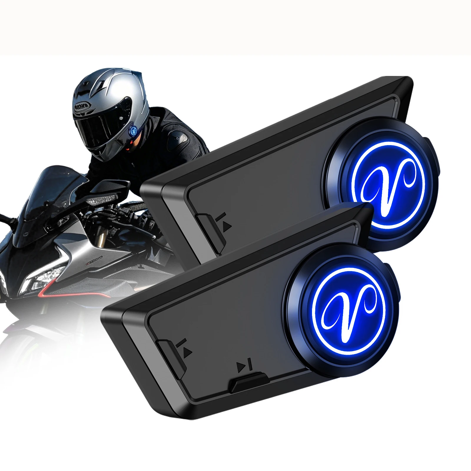 Motorcycle Helmet Bluetooth Headset with 2-Way Intercom, Bluetooth 5.4, Long Battery Life, Team Talk System for Riding & Skiing