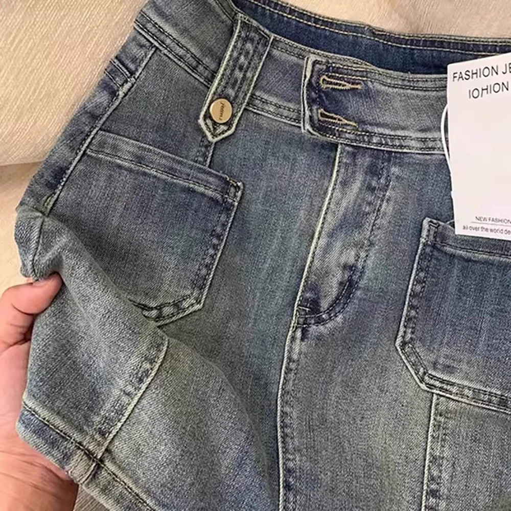 

American Retro Denim Skirts Women Vintage Blue High Waist Mini Jean Skirt Spicy Girl Sexy A-Line Short Skirts Streetwear