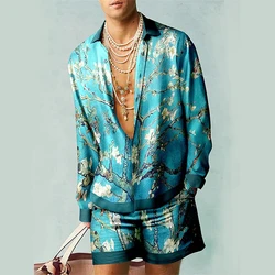 Vintage Flower Print Men's Set Hawaii Beach Long Sleeve Two Piece Set Men's Summer Casual Clothing Two Piece Set Street Tops