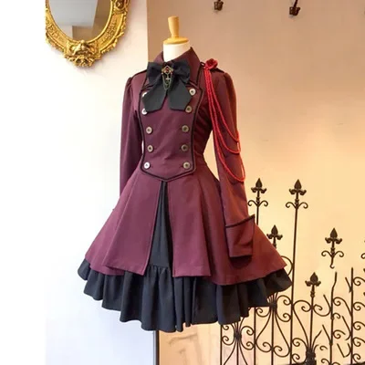 Costume Cosplay medievale retrò gotico nero con fiocco a catena Lolita cappotto maniche lunghe volant classico Lolita Dress Costume Cosplay di Halloween