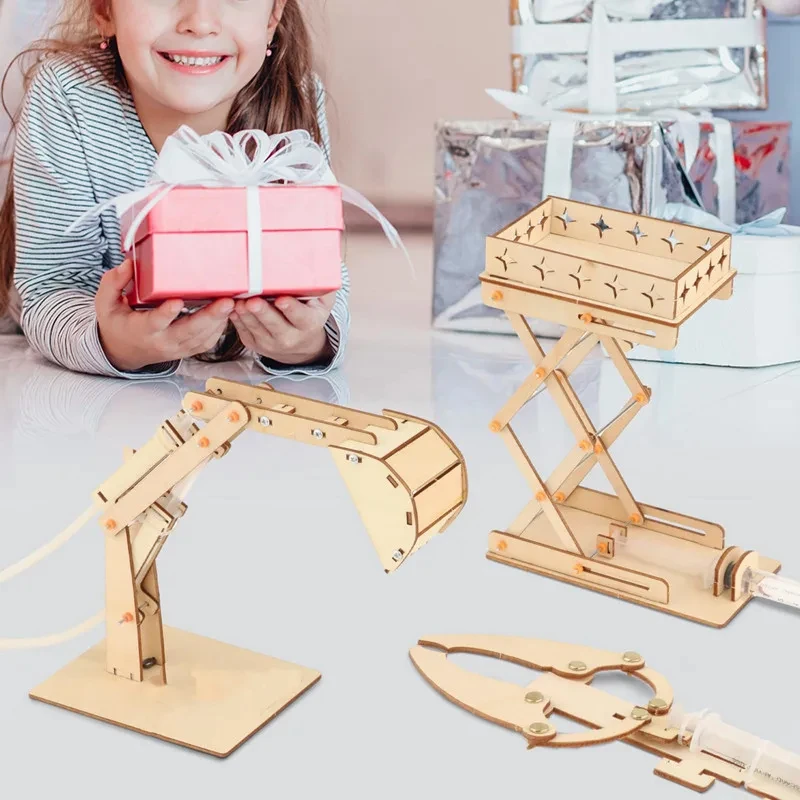 DIY Scientific Experimental Platform Excavator Puzzle Toy Hydraulic Arm Engineering Model Physical Children\'s Education Gift