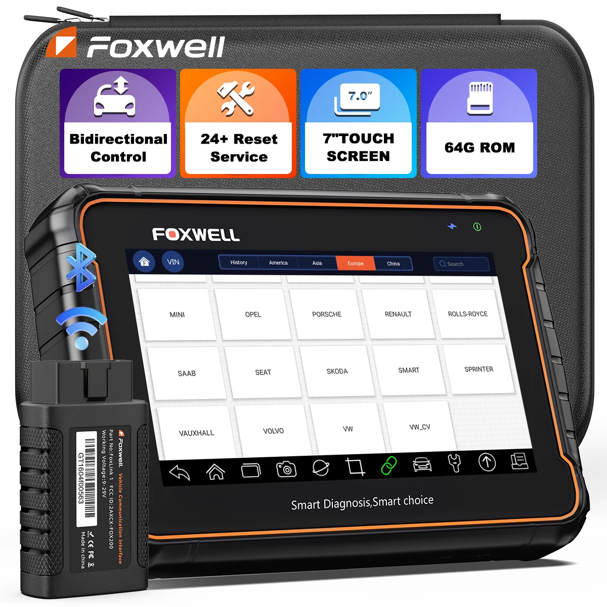 FOXWELL OBD2 Diagnosegerät Vollsystem Bidirektionale Aktive Steuerung Auto-Codeleser 24 Reset-Funktionen Android 9.0 OBD2 Scanner