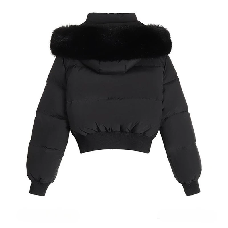 Y2k Vintage Long Sleeve Parkas Hooded Faux Fur Collar Patchwork Women Casual American Short Jacket Solid Autumn Winter 2026