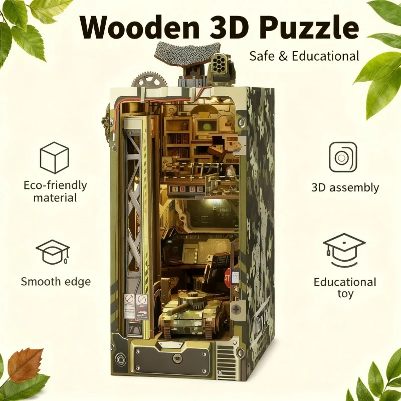 

OUZEY 3D Wooden Bookend "Military Base" DIY Kit: Handmade Assembly Model for Teens - Cool Desk Decor & Gift Box