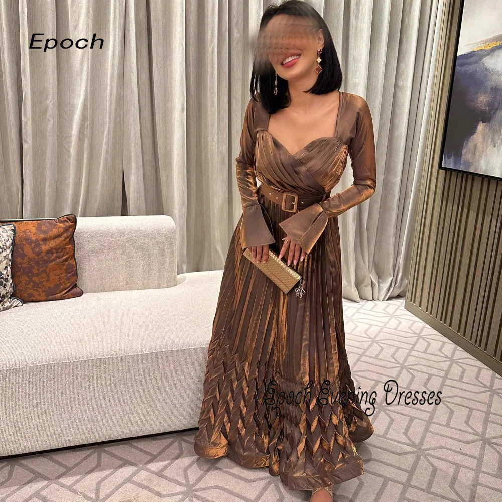 Epoch 2024 A-Line Prom Dress فساتين السهرة Square Collar Elegant Belt Pleat Arabia Cocktail Party Evening Gown For Sexy Women