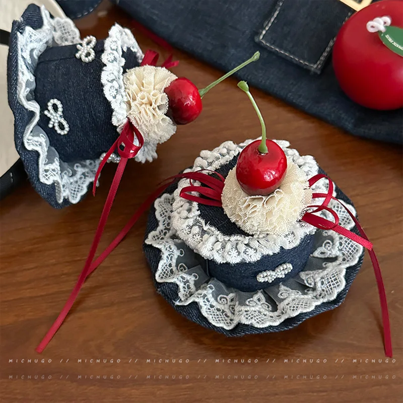 

Милый кремовый вишневый торт, шляпа с бантом, заколка для волос, женский зажим в виде утконоса, украшение, атмосфера, украшение на голову для дня рождения