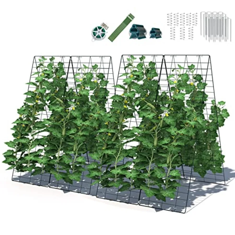 

A-Frame cucumber trellis for greenhouse and garden use green powder-coated steel durable support for climbing plants with 18 cl