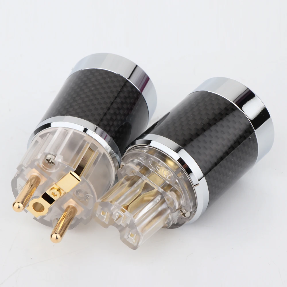 Paar EU-Schuko-Stecker Schwarz Kohlefaser 2-polig EU EUR Schuko-Netzstecker Gold/Rhodium-beschichtet DIY Netzadapter – Detail 7