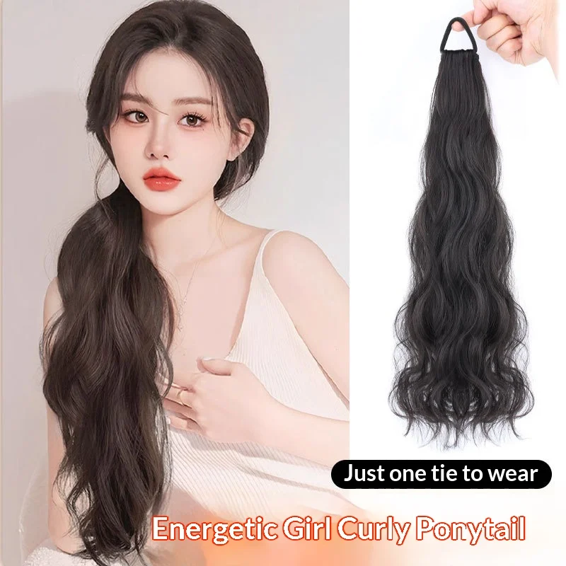 Coda di cavallo in fibra sintetica Doppia coda di cavallo realistica per ragazza energica Acconciatura naturale e soffice Cravatta per capelli Parrucca finta riccia