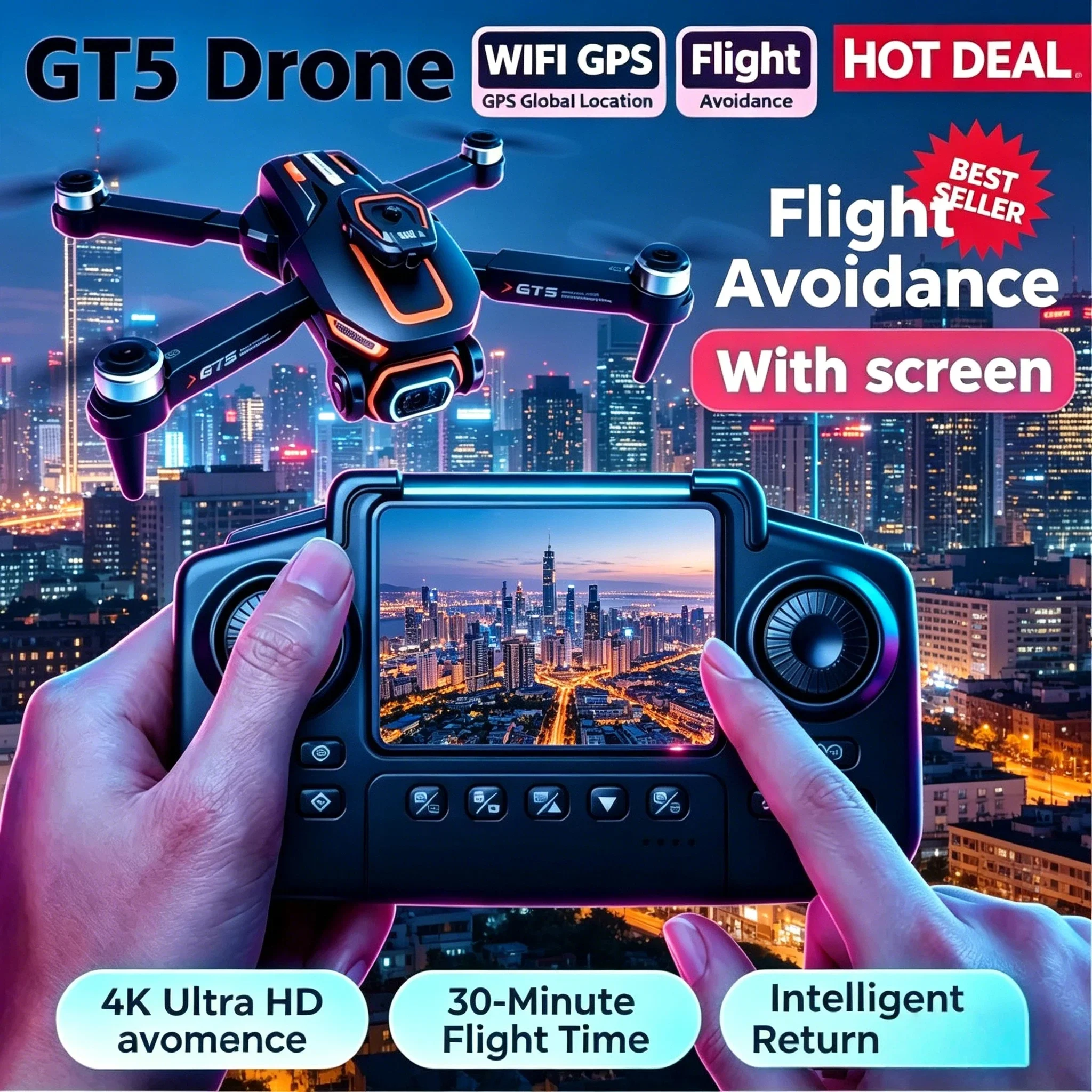 Lenovo GT5 Mini Drone 4K with Screen Brushless Professional 8K HD Camera RC Optical Flow Quadcopter Obstacle Avoidance Toys
