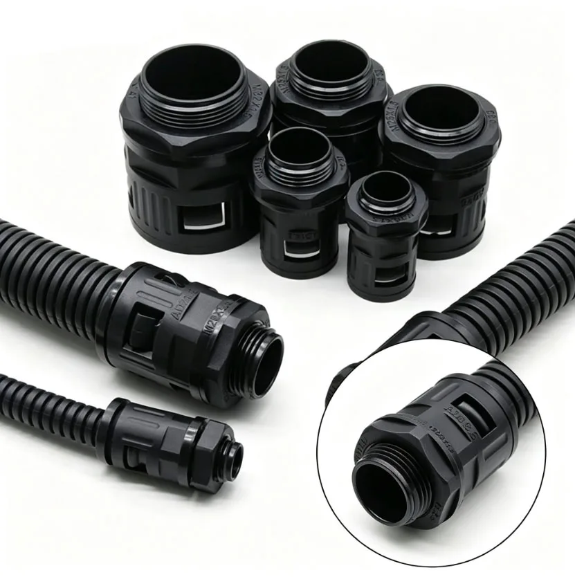 Nylon Quick Connect Flexible Conduit Connector M12-M32 Cable Gland AD10-AD34.5 Corrugated Tube Fitting Electrical Nylon Joint