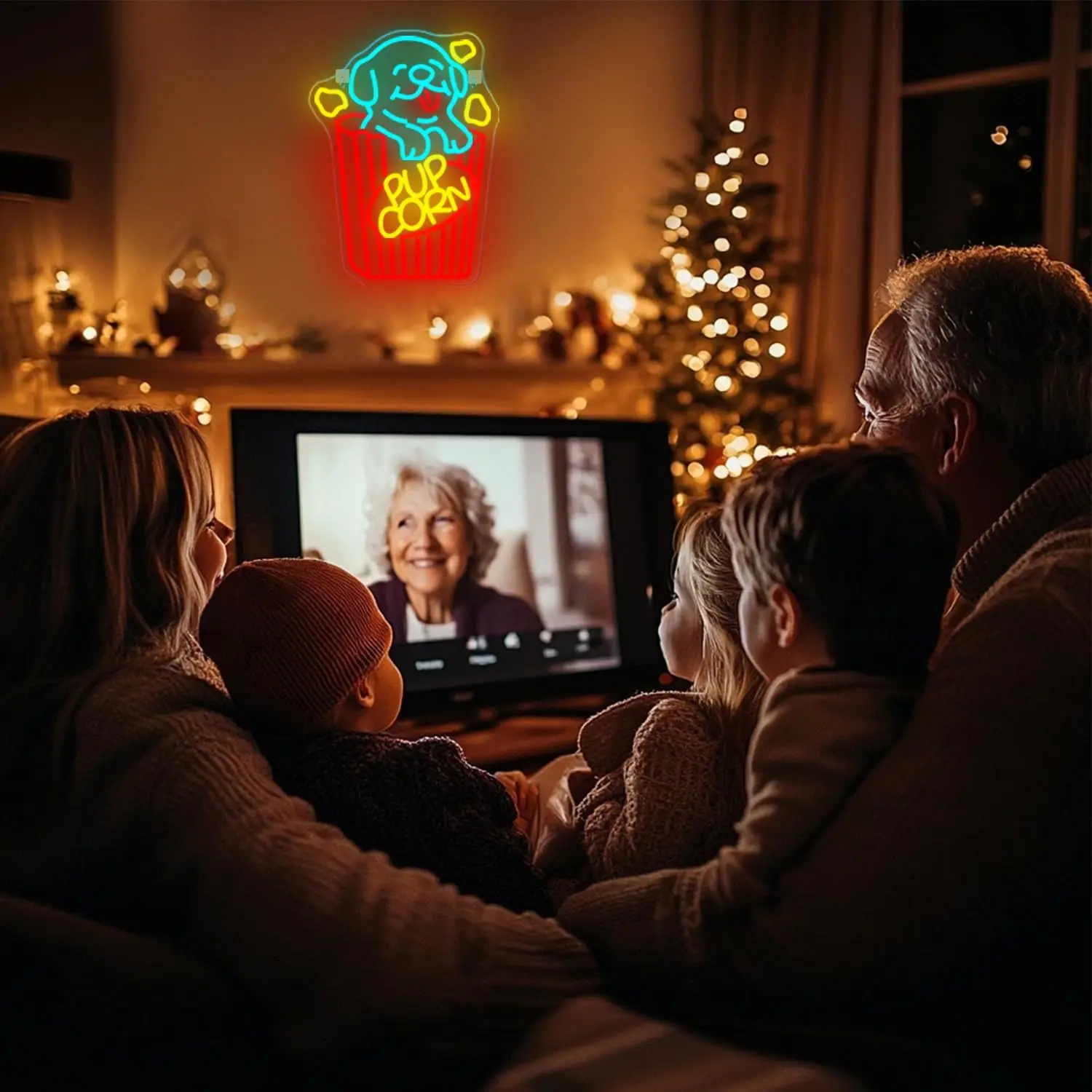 Puppy Popcorn Box Neon Sign Cinema LED Neon Light for Wall Decor Dog Popcorn Neon Light Dimmable USB for Party Bar Theater Decor