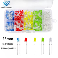 500PCS 5mm LED Diode Light Assortment Kit Red Yellow Green Blue White Color Box Pack