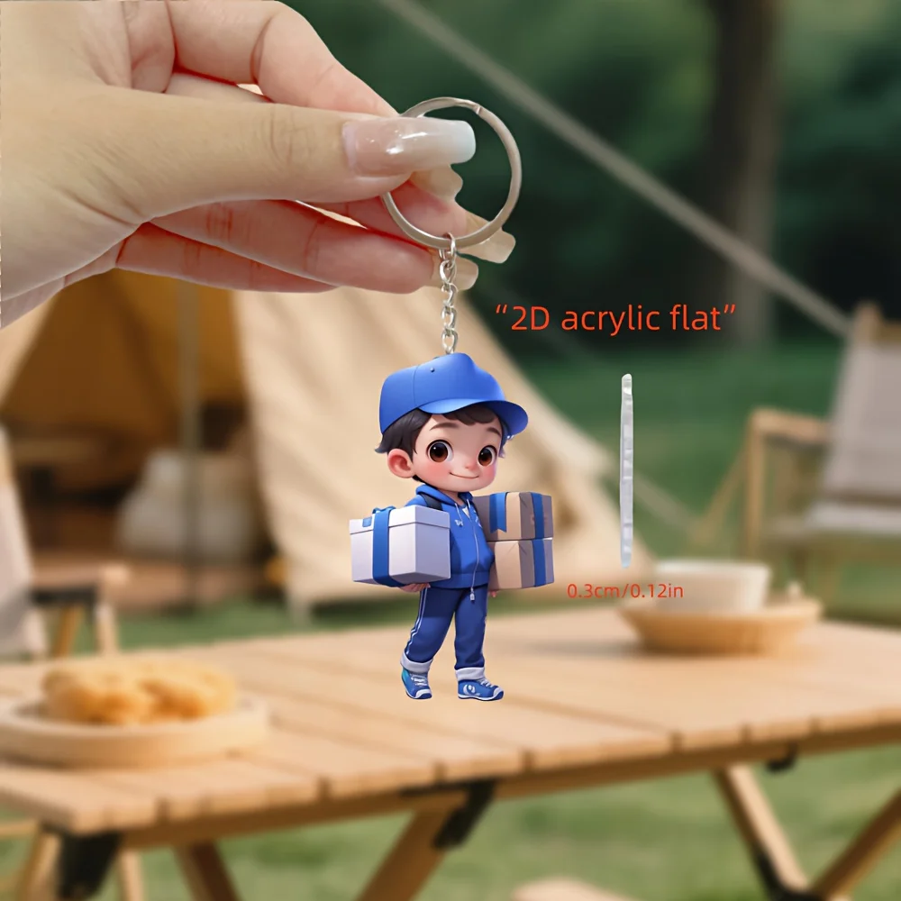 2D Courier Keychain Creative Acrylic Pendant Ideal for Delivery Personnel Office Gifts Birthday Thank You Presents Fun Accessory