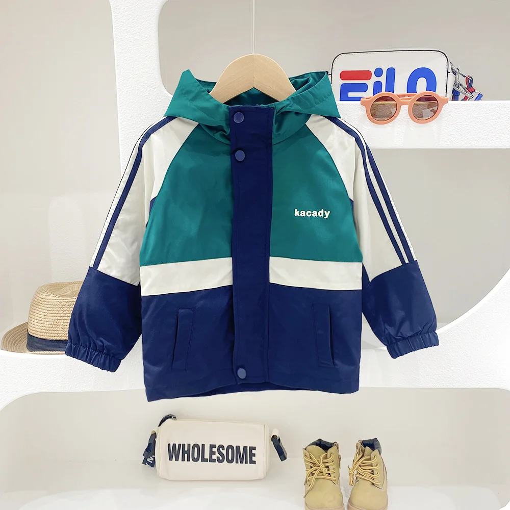 Boys' outerwear Spring new Korean version Spring style color blocked western-style top Middle aged children's baby jacket Childr