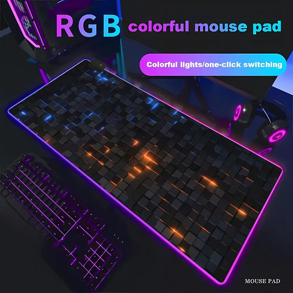 

Игровой коврик для мыши RGB с оранжево-синим градиентным дизайном, нескользящий, с прошитыми краями, для геймеров и офисной работы XAXC