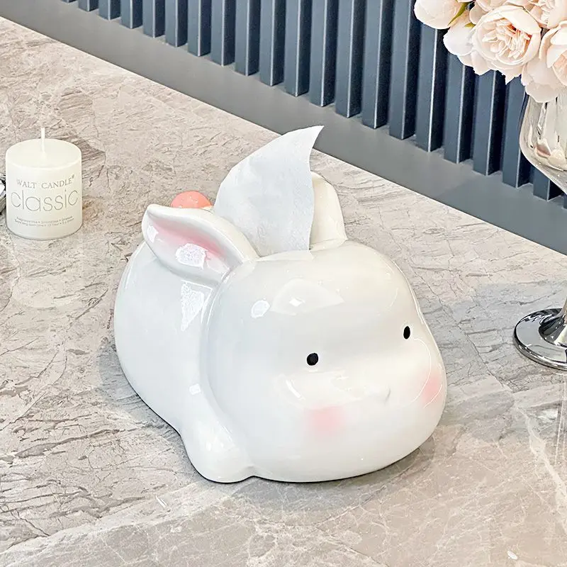 Cute Cartoon Style Ceramic Tissue Box, Elephant White Rabbit Paper Box