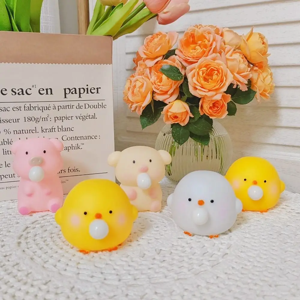 Sensory Toy Cartoon Animal Squeeze Toy Chick Pig Blow Bubble Fidget Toy Fidget Toy 3D Pinch Decompression Toy Practical Jokes