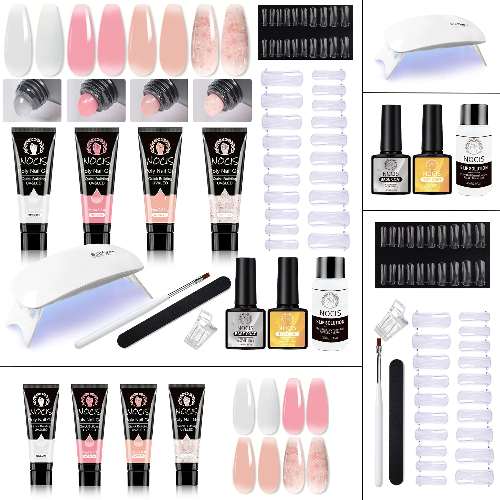 4-Color Poly Gel Extension Tool Set, Comes with Mini Nail Lamp, Slipper And Other Tools, Perfect for Beginners to DIY Nail Art