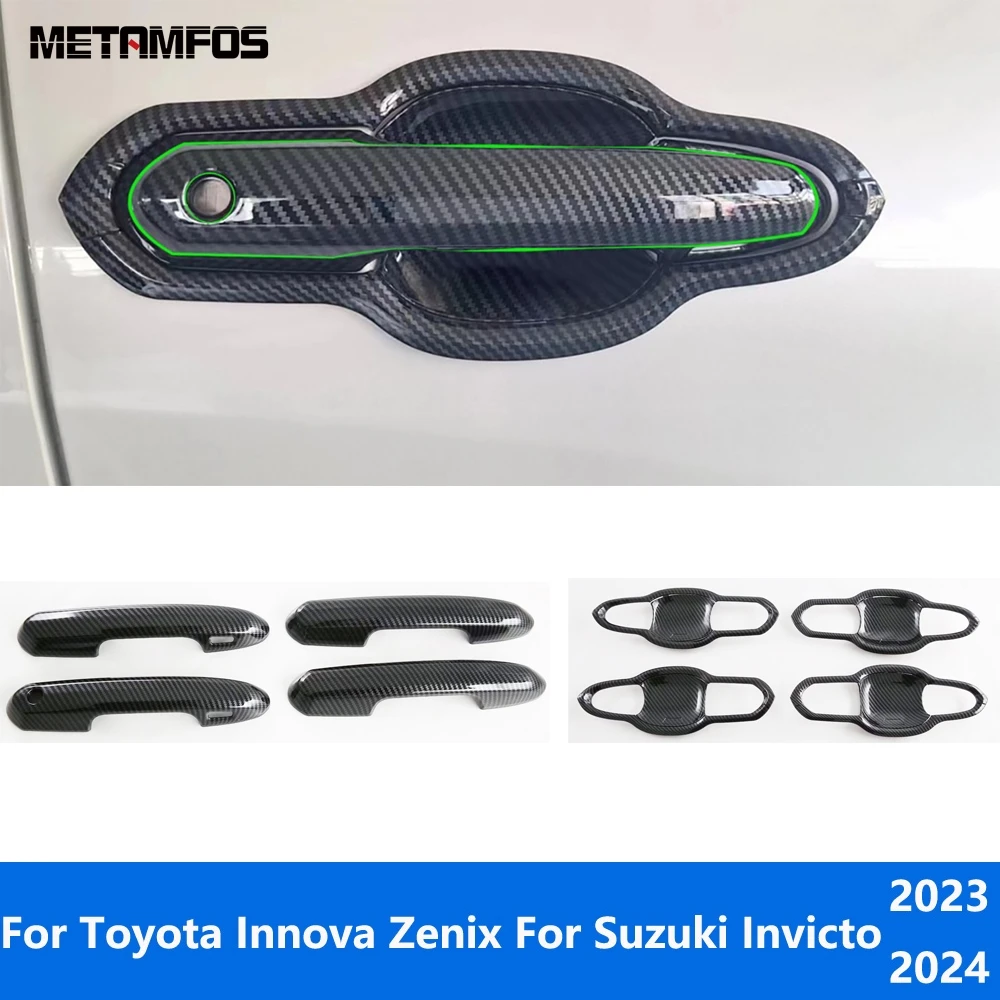 For Toyota Innova Zenix For Suzuki Invicto 2023 2024 Carbon Fiber Side Door Handle Bowl Cover Trim Protection Cap Accessories