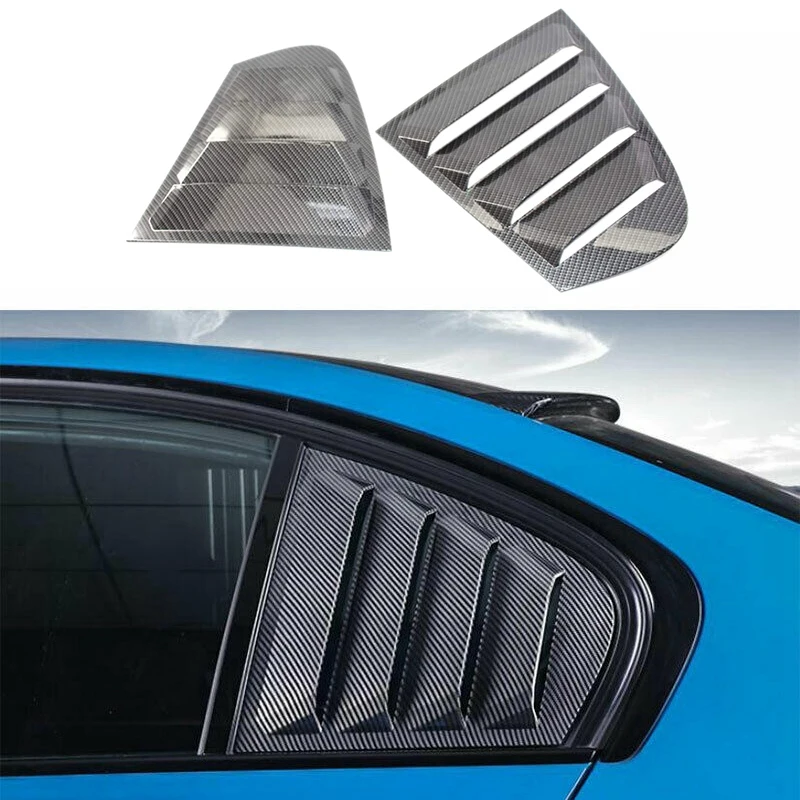 2 x Carbon Fiber Style Rear Side Window Louvers Scoop Cover Vent for -BMW F30 3-Series 2012-2017