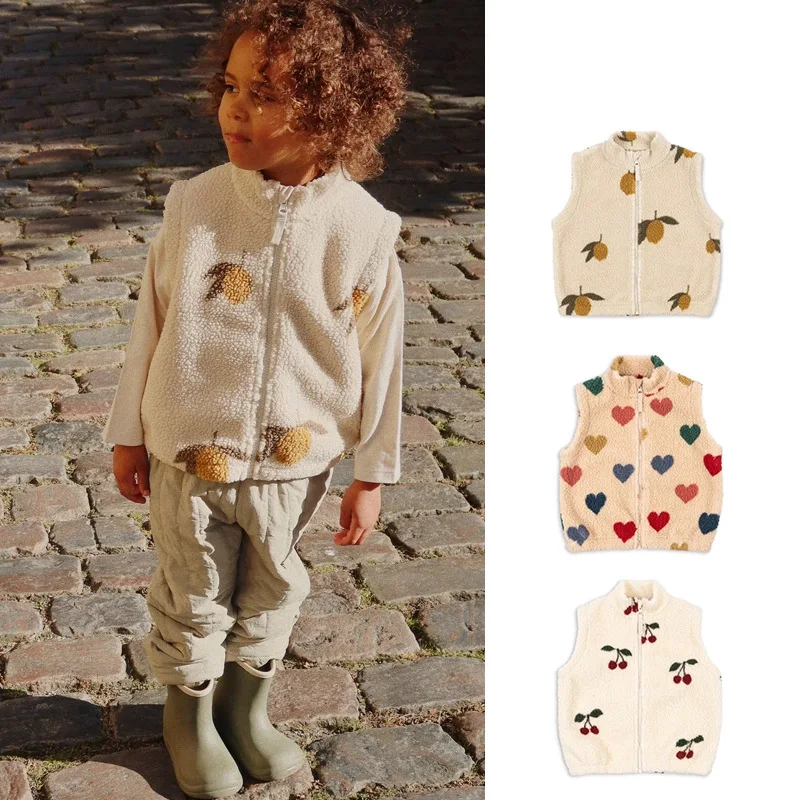 

2025 Новая осенне-зимняя детская теплая куртка, жилет с принтом на молнии, теплая куртка для мальчиков и девочек, пальто для младенцев и малышей