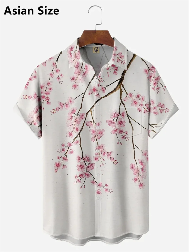 Cherry blossom pattern Hawaiian shirt unisex 3D print Aloha shirt summer women's shirt collared short-sleeved fashion shirt
