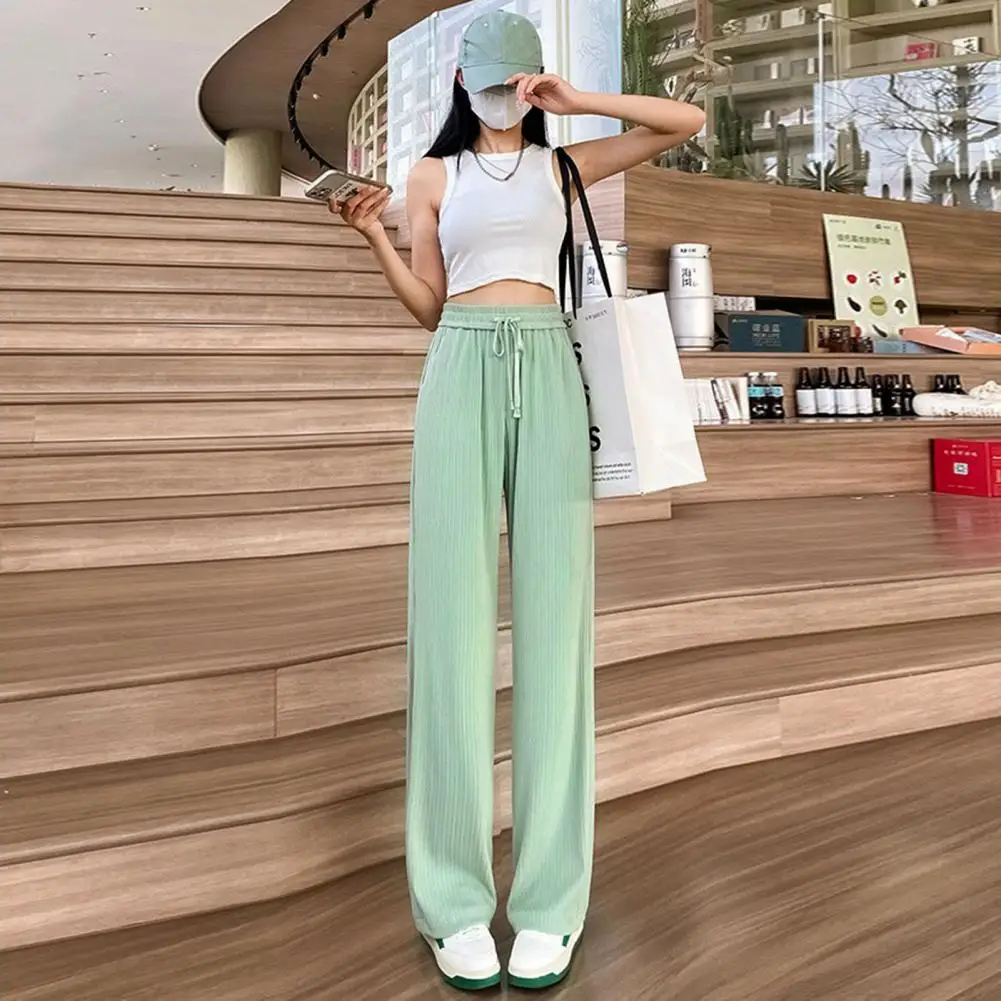 Women Wide-leg Pants Elastic Waist Wide-leg Trousers Comfortable Stylish Women's Pants for Work Leisure Commuting Ice Silk Pants