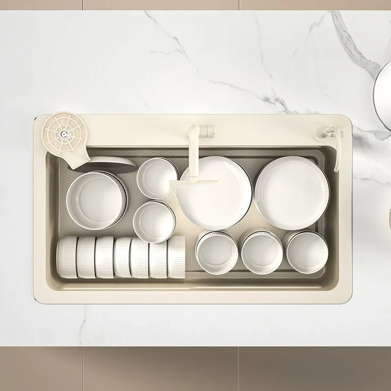 

Cream White Sink Kitchen Vegetable Basin Household Handmade Counter Sink Large Single Sink Stainless Steel Undercounter