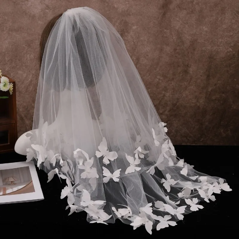 New Wedding Bridal Veil Double Floral Bow Headpiece Wedding Accessories