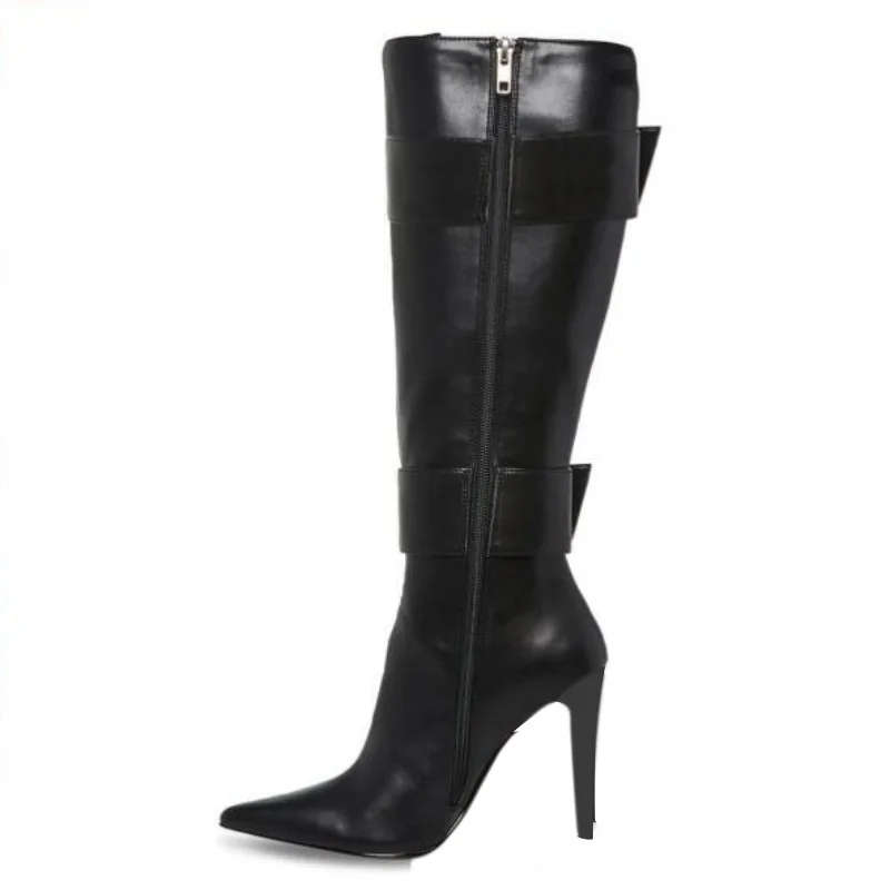 

SHOFOO shoes Fashion women's high heels boots. Knee length women's boots. About 11 cm heel height. Pointed boots. Buckleboots.