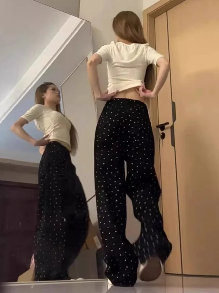 

Женские брюки в горошек и цветочный принт, весна-осень, в американском ретро-стиле, спортивные, широкие, повседневные, для джазовых танцев, летние